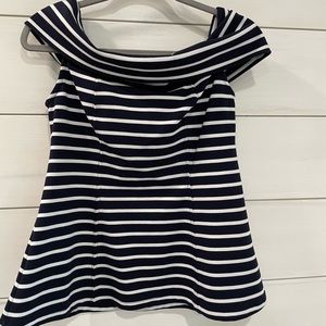 Maeve (Anthropologie) navy and white striped off the shoulder blouse